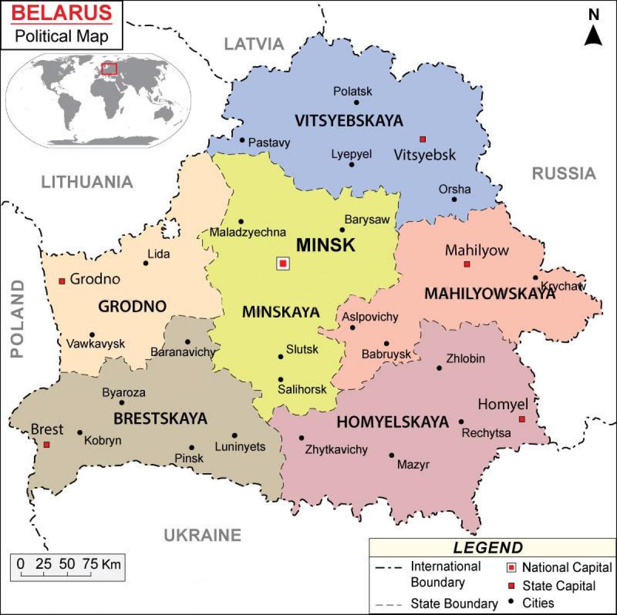 Карта Беларуси политическая